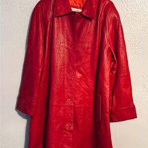 Vintage Excelled Collection Elegant Red Leather Coat